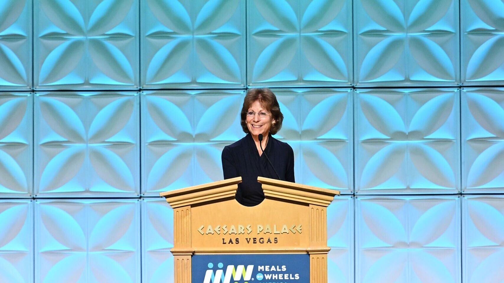 Ellie Hollander, president and chief executive officer of Meals on Wheels America, addresses the audience at Meals on Wheels America’s 52nd Annual Conference and Expo.