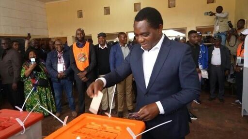 Zambia president Hichilema votes in election