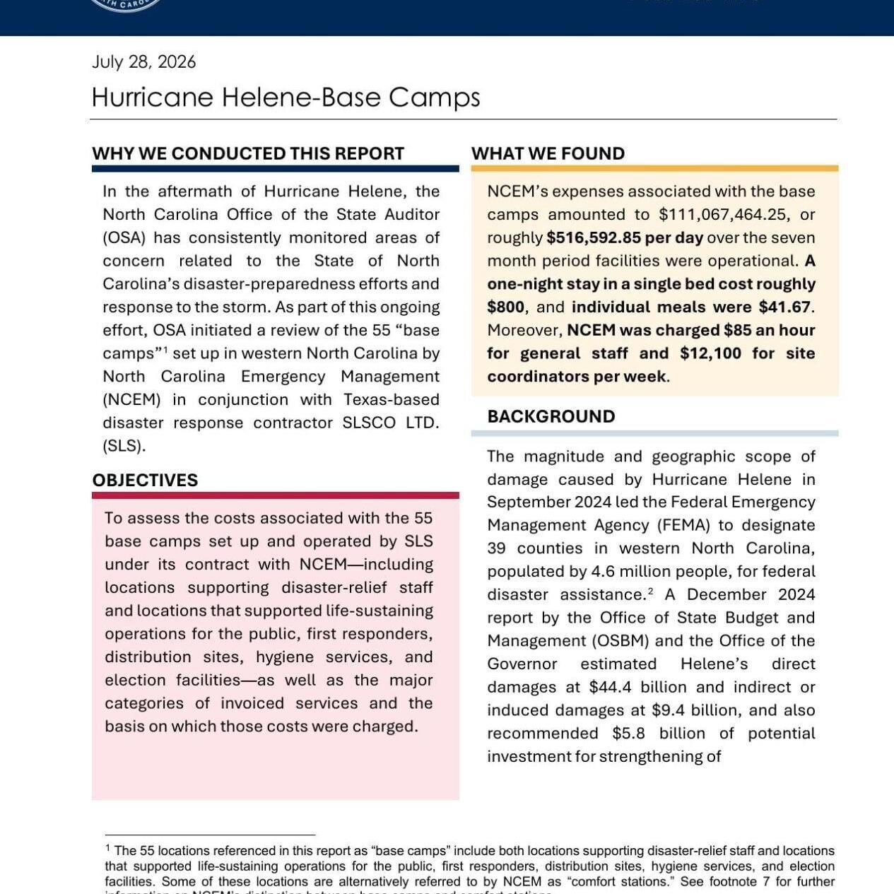 FNF - NC - Audit Hurricane Helene Base Camps