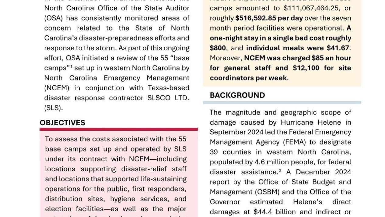FNF - NC - Audit Hurricane Helene Base Camps