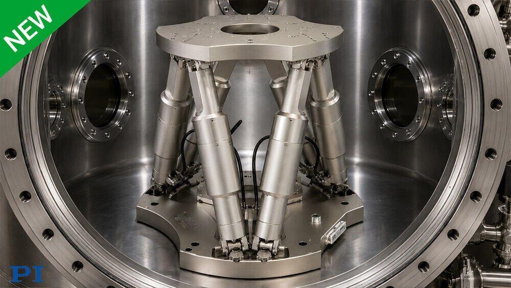 The new H-850.H2IV vacuum-compatible precision positioning hexapod system from parallel-kinematics specialist Physik Instrumente.