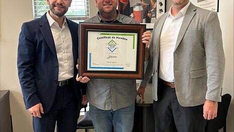 DIPRA Regional Director - Canada Sam Ghosn, M.A.SC, P.Eng (left) presents the Century Club certificate to Gabriel Grenon, Head of Division, Environmental Hygiene and Parks - City of Saguenay, Quebec, Canada, that recognizes the city's long-term investme...