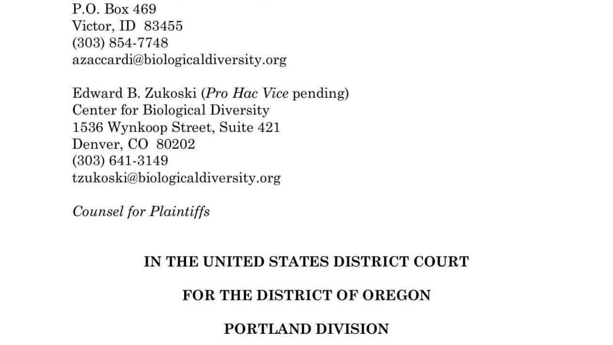 Center for Biological Diversity grazing complaint