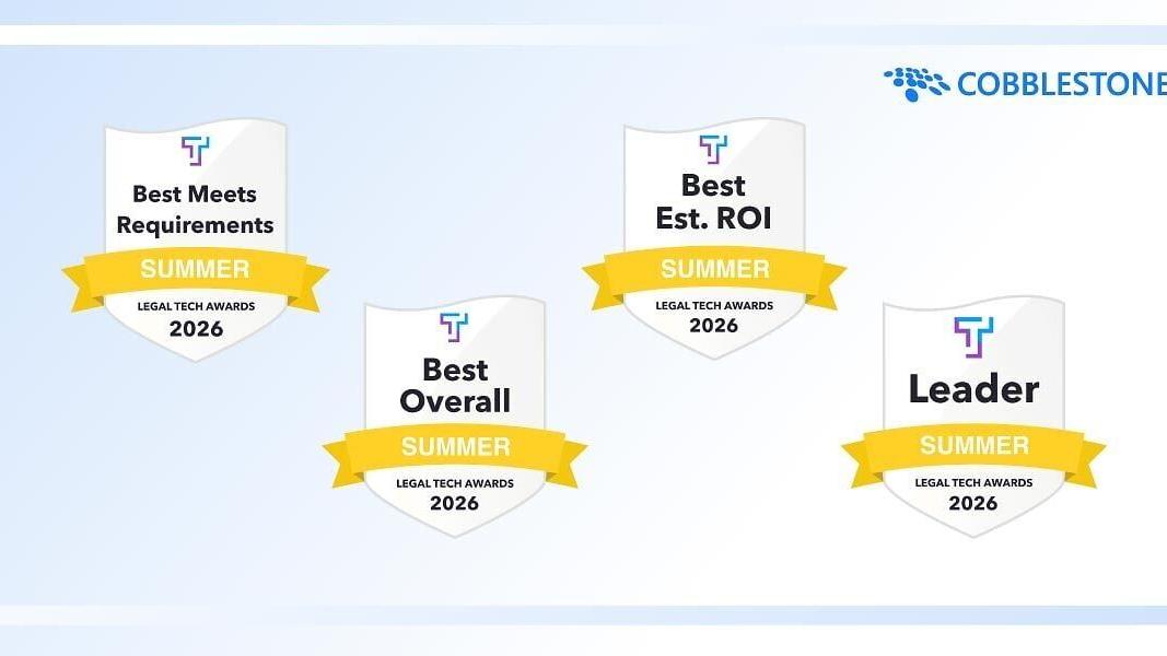 CobbleStone Software recognized by Theorem LegalTech Marketplace for outstanding performance in legal technology.