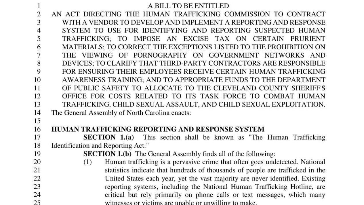 FNF - NC - Human Trafficking Omnibus Senate Bill 1007