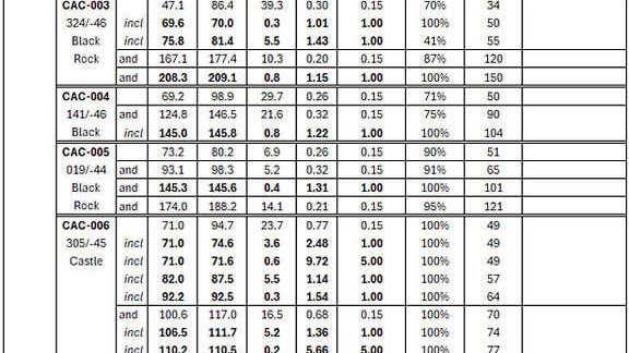Table 1: Gold Assay Results from the 2026 Core Drill Program at the Castle Target