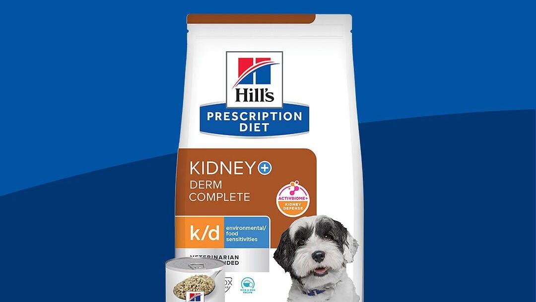 Hill's Prescription Diet k/d + Derm Complete is now available via veterinarian recommendation, and features ActivBiome+ Kidney Defense.