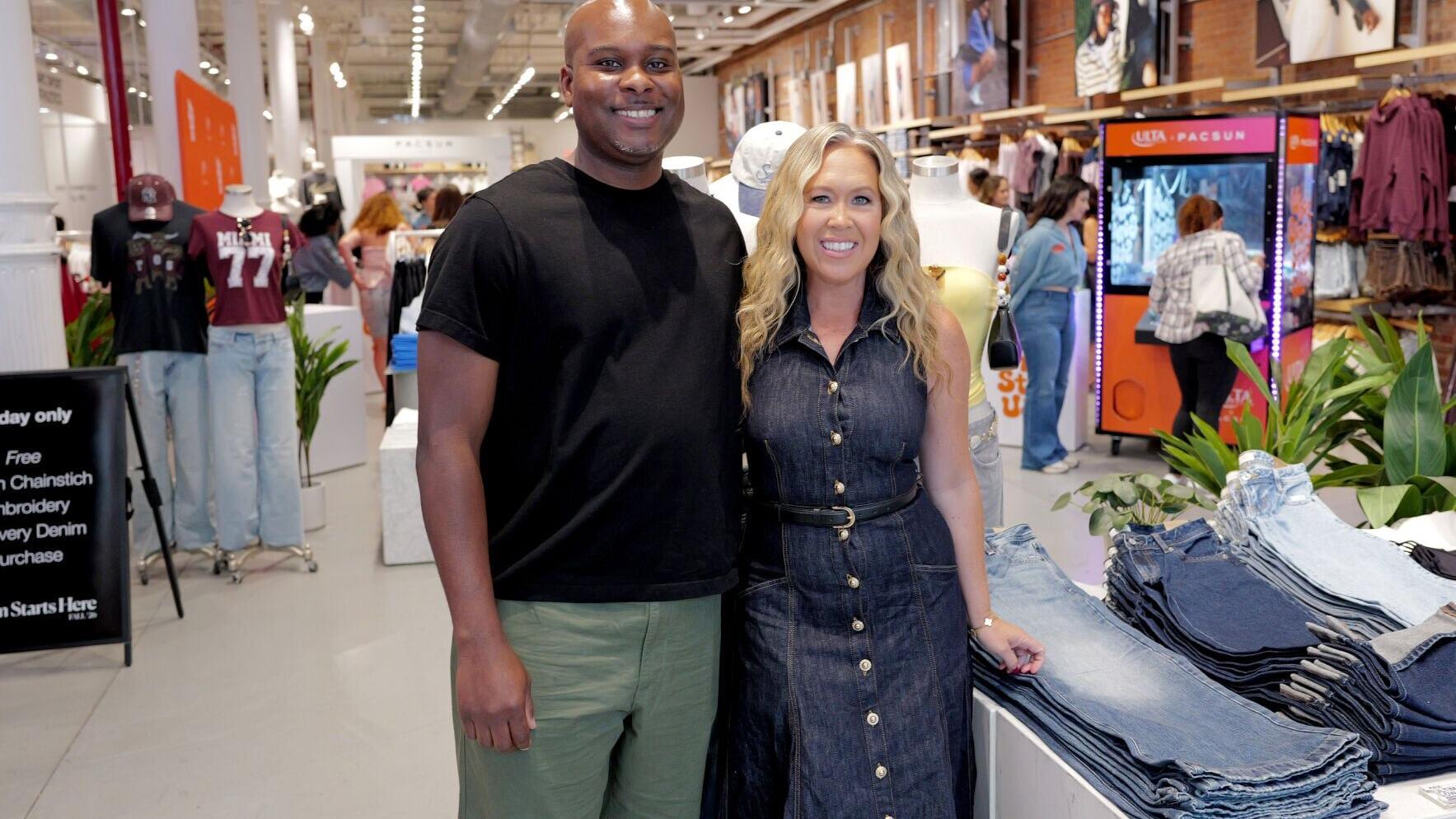 Richard Cox, Chief Merchandising Officer, and Brieane Olson, Chief Executive Officer, celebrating Pacsun's "Denim Starts Here" campaign at the brand's SoHo store in New York City