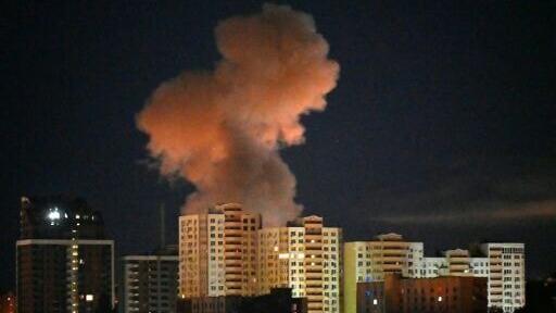 Smoke from an explosion rises following Russian missiles strike in Kyiv, Ukraine, early on September 8, 2026