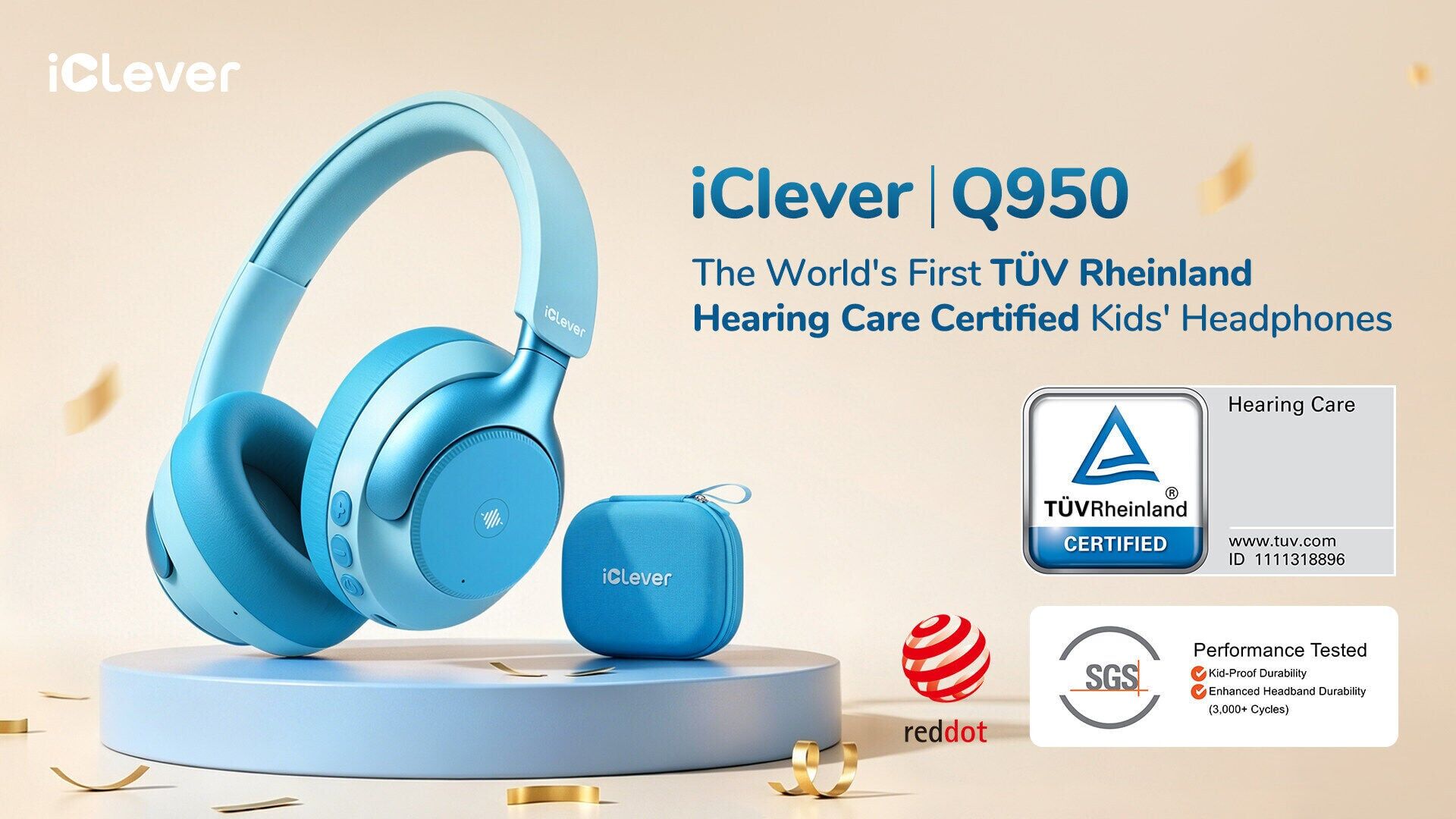 iClever Q950 is the world's first kids' headphones to receive TÜV Rheinland Hearing Care Certification.