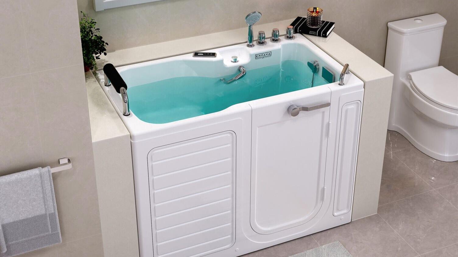 Empava’s walk-in tub combines modern design with accessible features, including an outward-swinging door, low step-in threshold and built-in seating for a safer, more comfortable bathing experience.