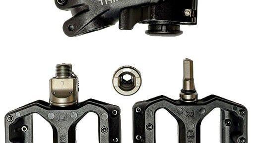 A Flatten-Your-Bike Kit consists of two ISO-4210 destruction-tested components: A THINstem folding stem and award-winning Pop-Off Pedals. Together, they fold a bike quickly to fit flat against any wall.