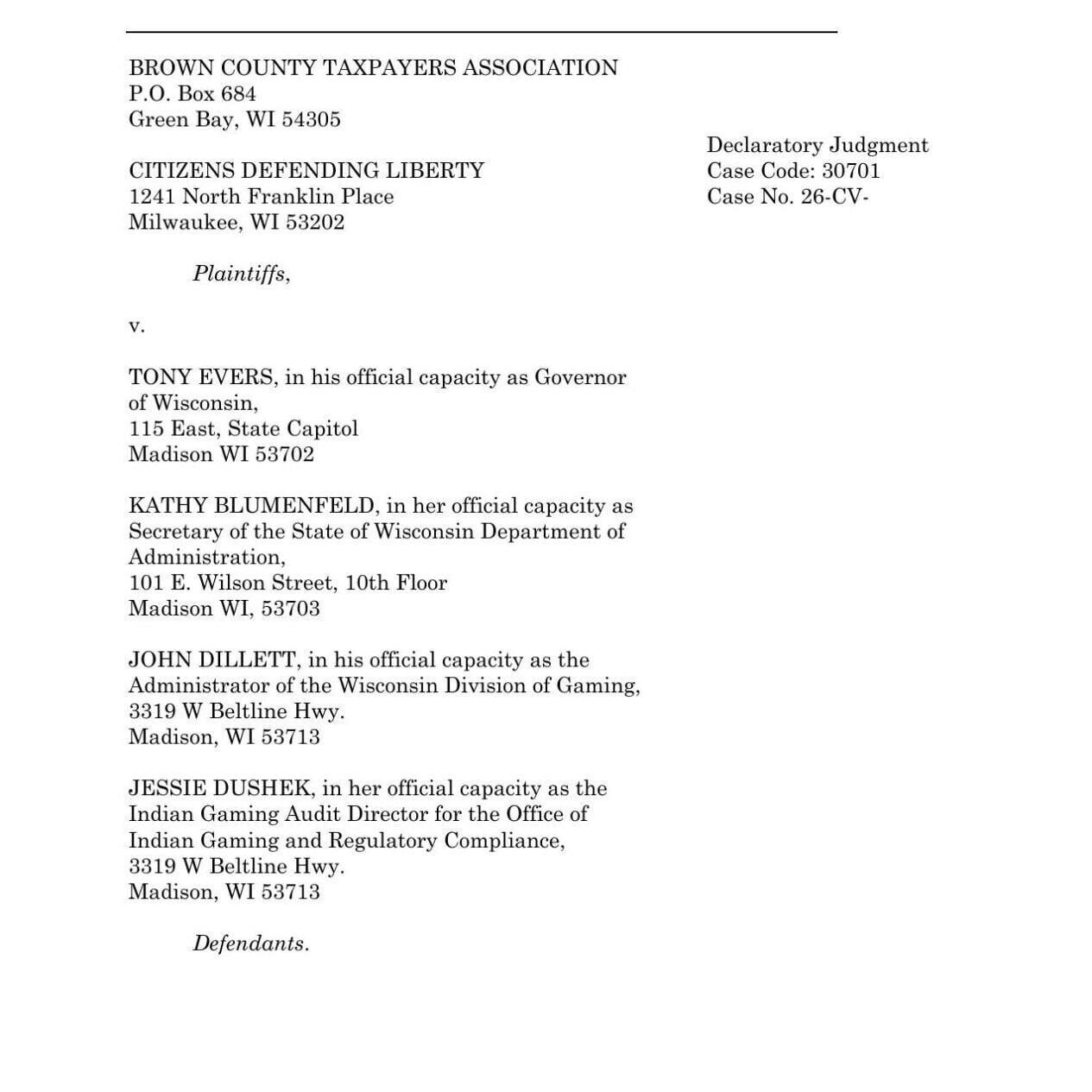 Wisconsin sports wagering lawsuit