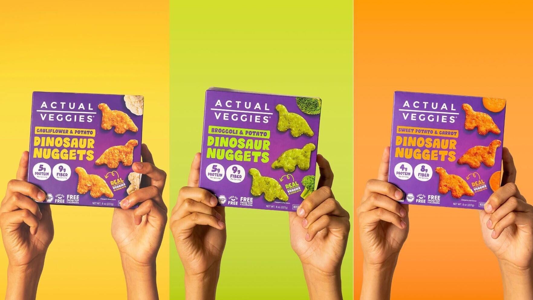 Actual Veggies Dinosaur Nuggets, made with real vegetables, launched nationwide at Whole Foods Market as the company expands into family-friendly foods. (Photo courtesy of Actual Veggies)