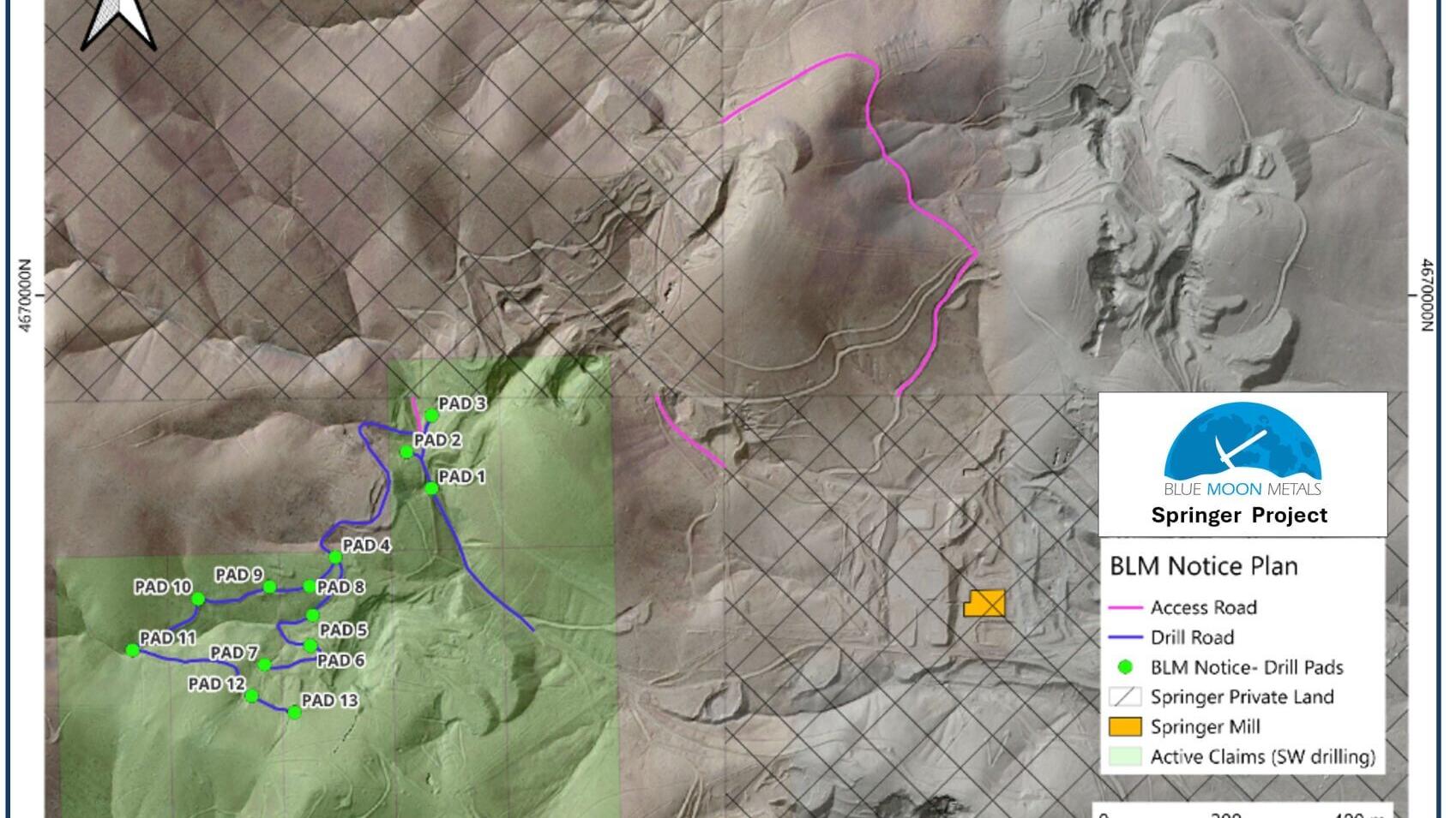 Figure 4 - Location of approved roads and drill pads given under BLM Notice NVNV106841534