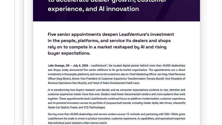 LeadVenture Executive Leadership Press Release