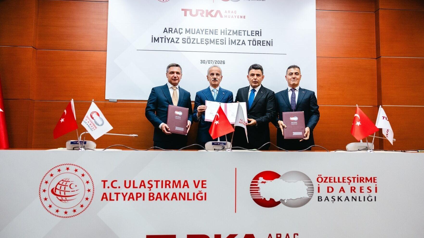 From left to right: Bekir Emre Haykir, President of Türkiye's Privatization Administration; Abdulkadir Uraloğlu, Minister of Transport and Infrastructure; Osman Boyraz, Deputy Minister of Transport and Infrastructure; and Halis Ezer, Chairman of TURKA, ...