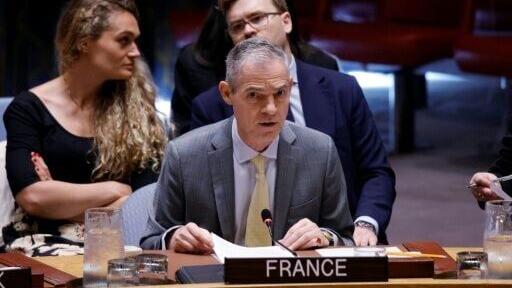 France’s UN Ambassador Jerome Bonnafont speaks as the UN Security Council holds an emergency meeting on the Ukraine-Russia war