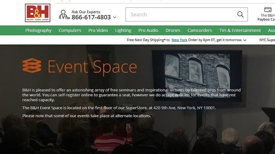 B&amp;H is pleased to offer an astonishing array of free seminars and inspirational lectures by talented pros from around the world. You can self-register online to guarantee a seat, however we do accept walk-ins for events that have not reached capacity.

...