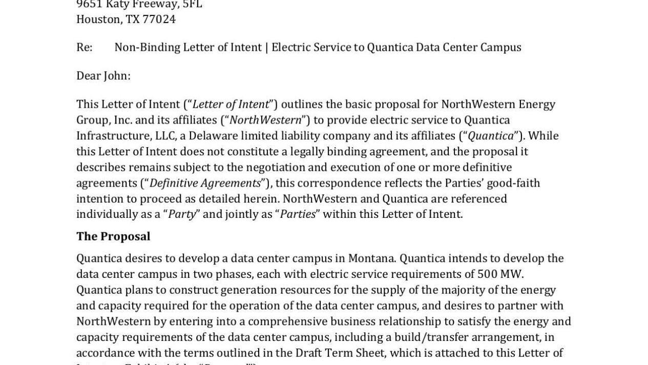 Letter of Intent with Quantica Infrastructure