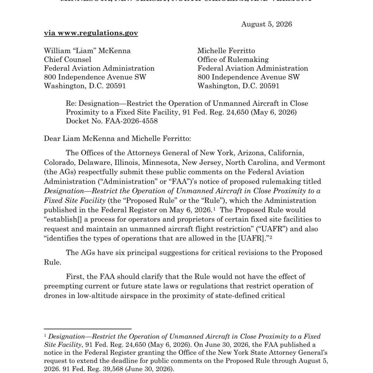 FNF – NC – Letter Jackson et al To McKenna Ferritto