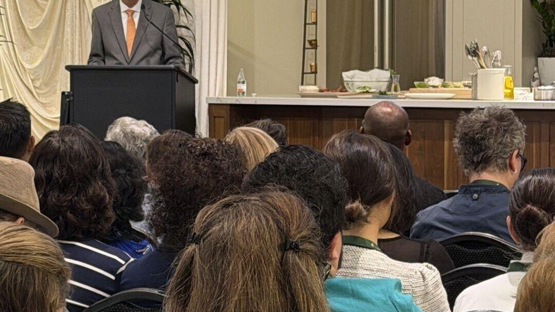 Culinary Institute of America President Michiel Bakker delivers keynote address at the inaugural Food is Life, Food is Health summit at the CIA at Copia in Napa, CA.
