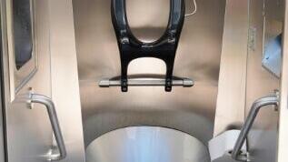 The interior of a newly built public toilet Vienna's historic Augarten Baroque park