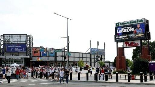 Signage welcomes LeBron James to Philadelphia after he announced he would be joining the NBA's 76ers after leaving the Los Angeles Lakers