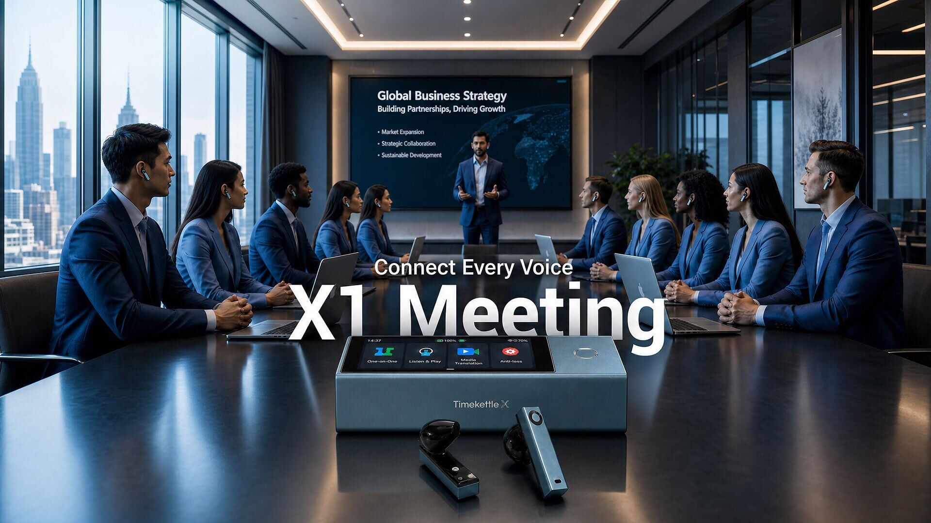The Timekettle X1 Meeting Interpreter Hub supports real-time translation for global teams