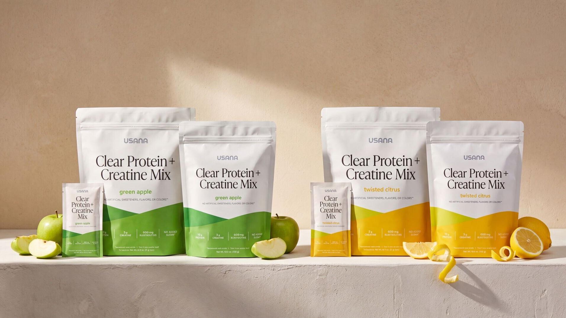 USANA Clear Protein + Creatine Mix
Available in both Twisted Citrus and Green Apple flavors.