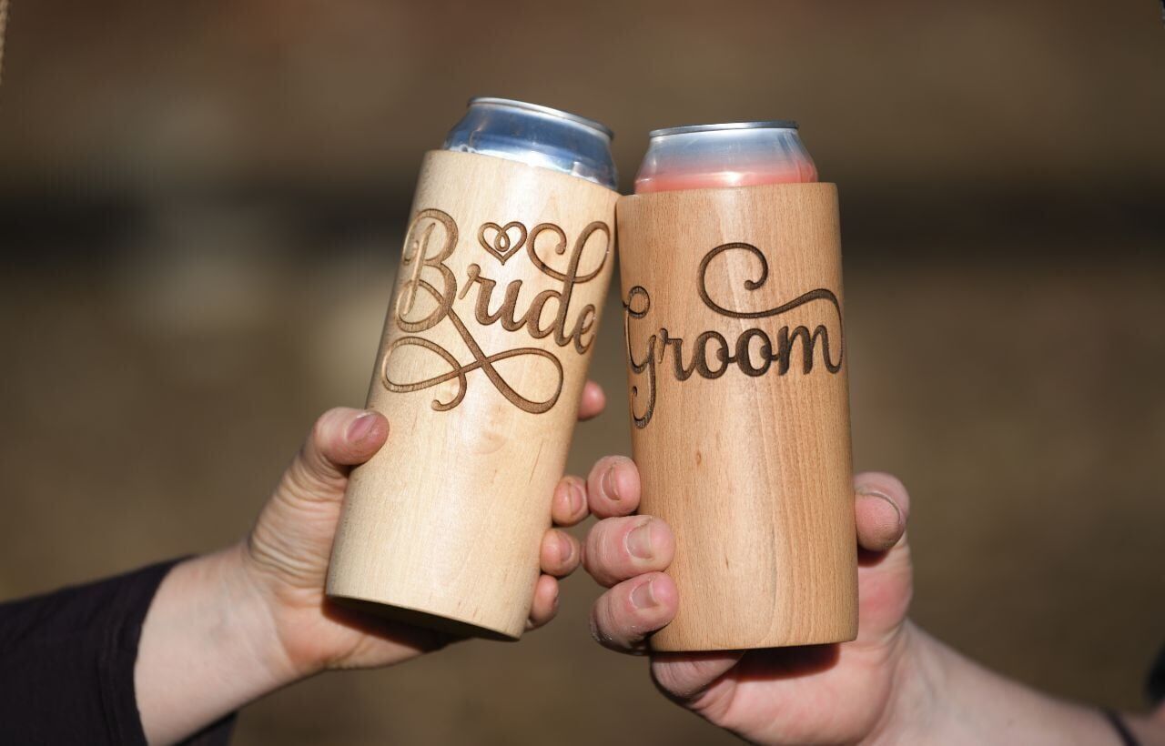 Hand carved wooden sleeves for cans
