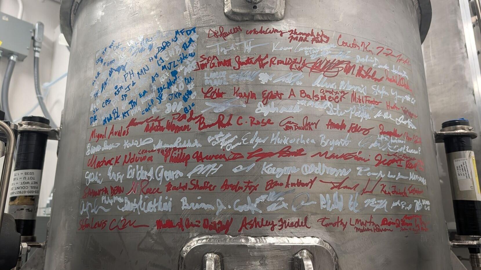 The Unity demonstration reactor was signed by all the team members who worked to achieve criticality.