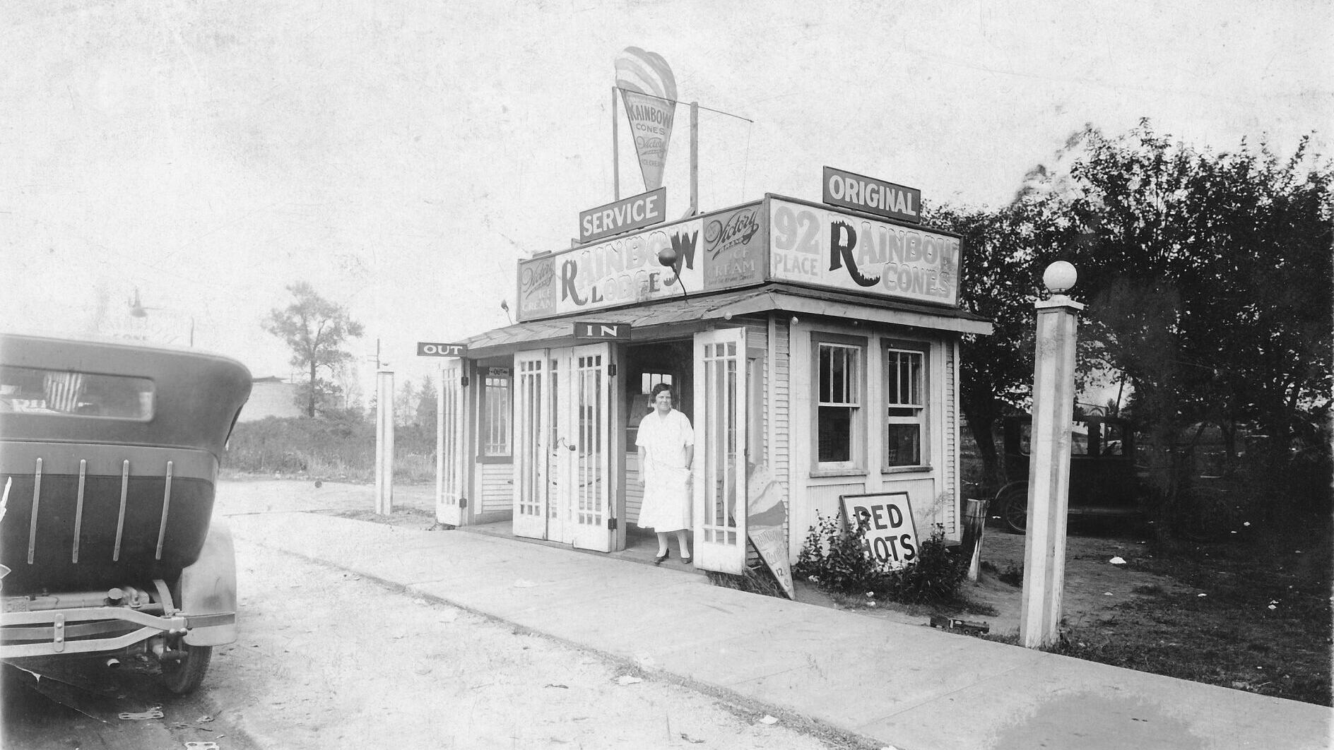 Katherine Sapp at the original Rainbow Cone stand on Chicago's South Side, circa 1926