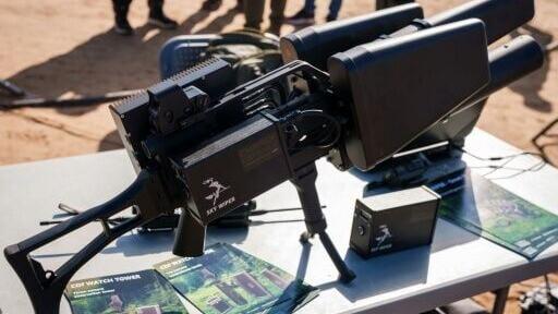 A Lithuanian SkyWiper anti drone weapon on display at anti-drone international military exercises hosted by Latvia in 2025