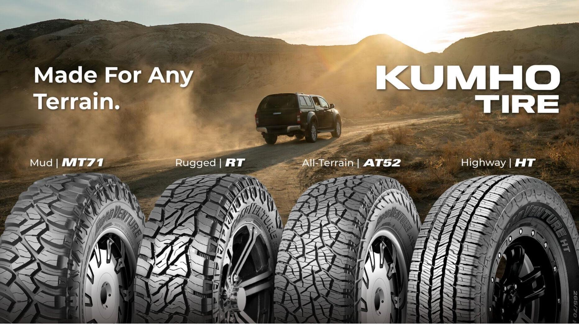 Kumho Tire's Road Venture family is designed for pickups, SUVs and crossovers on any terrain - from demanding off-road trails to everyday highways.