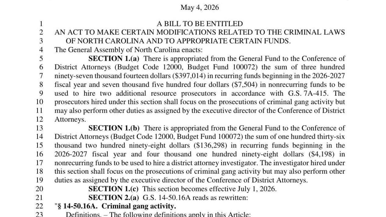 FNF - NC - Jaleeyah’s Law House Bill 1173