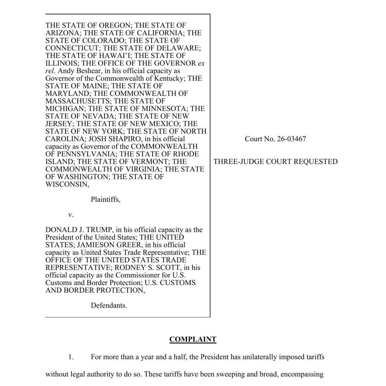 FNF - NC - Oregon Arizona California et al v Trump et al Tariffs Section 301