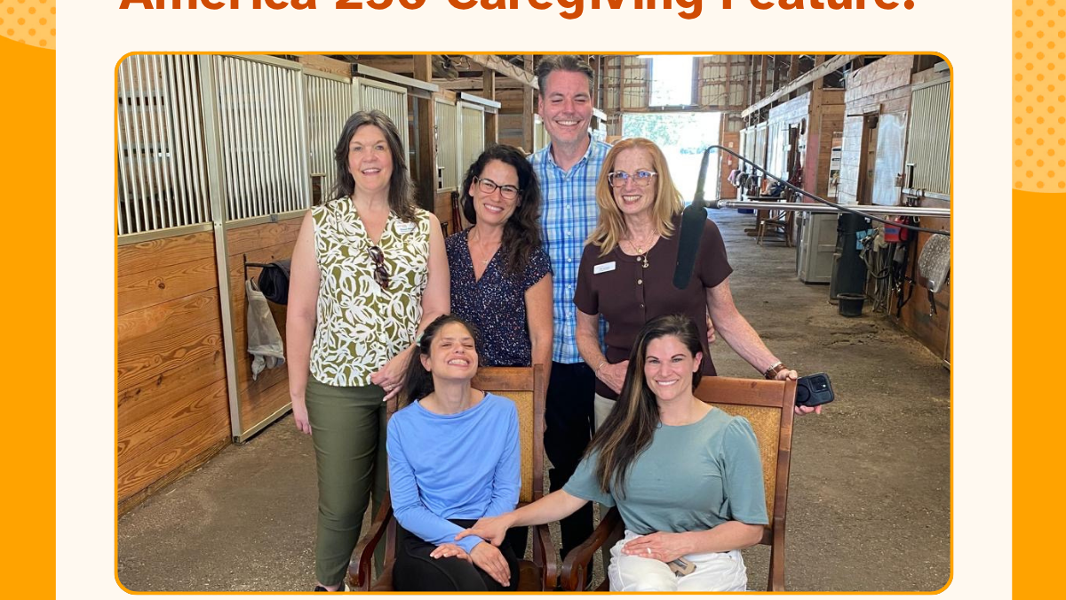Members of the Traymont family pose during filming of an Easterseals short documentary exploring the vital role of family caregivers. The film is included in a docuseries marking America’s 250th anniversary.