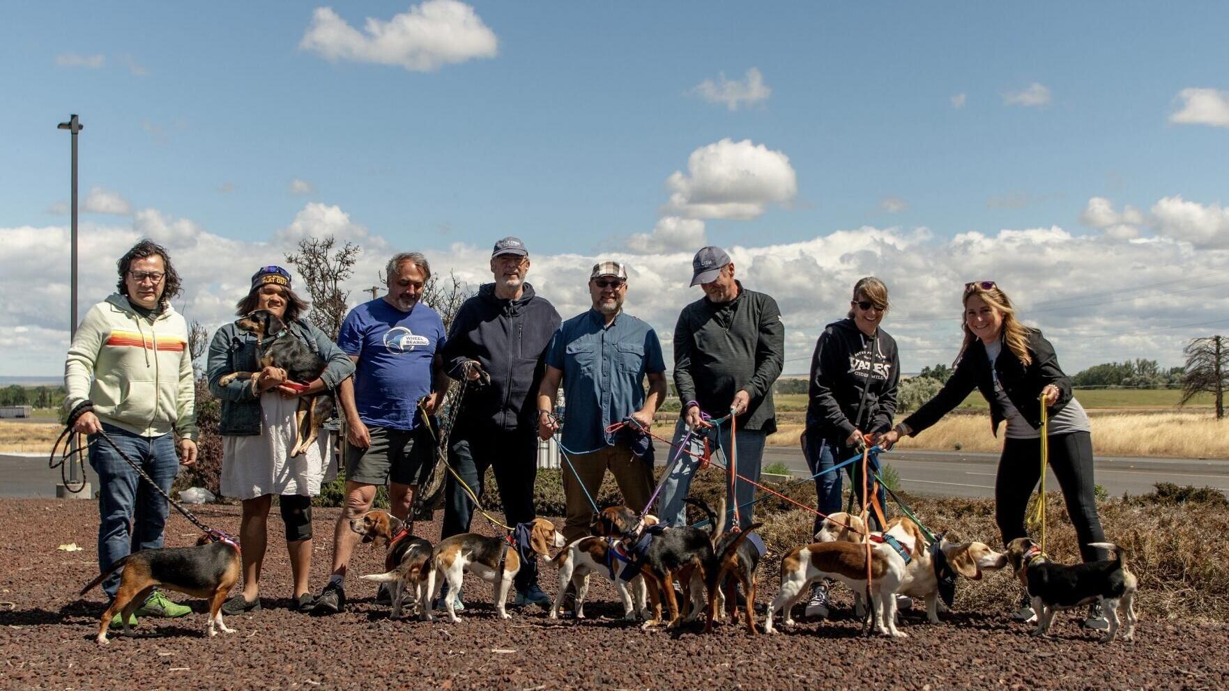 Automotive journalists and industry professionals get Operation Frodo dogs ready for the next leg of their rescue road trip in Stanfield, Ore., on June 10, 2026.