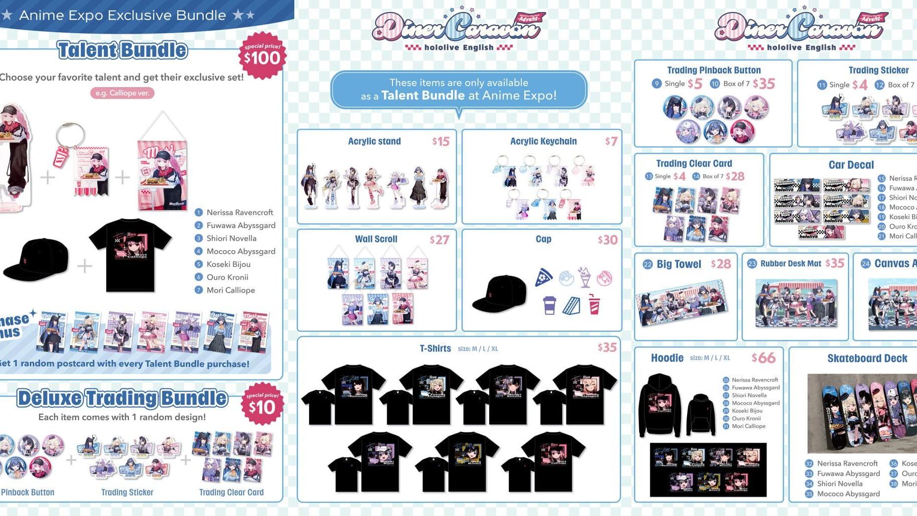 Inspired by a classic American diner, "Diner Caravan" features newly commissioned illustrations by acclaimed illustrator Shugao, reimagining seven hololive English talents in an original themed setting.