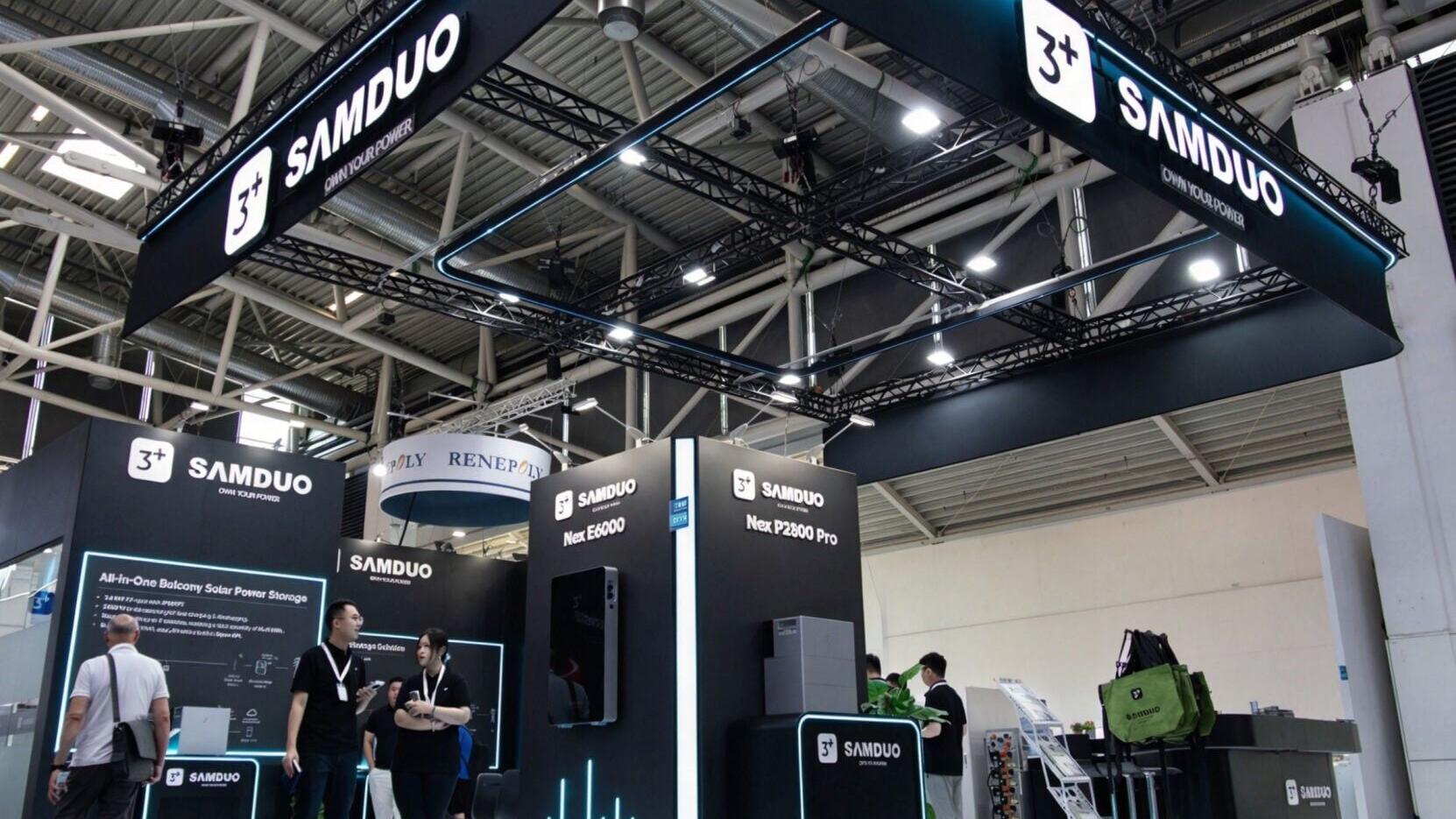 SAMDUO booth at Intersolar Europe 2026 showcasing the Nex E Series and Nex P Series