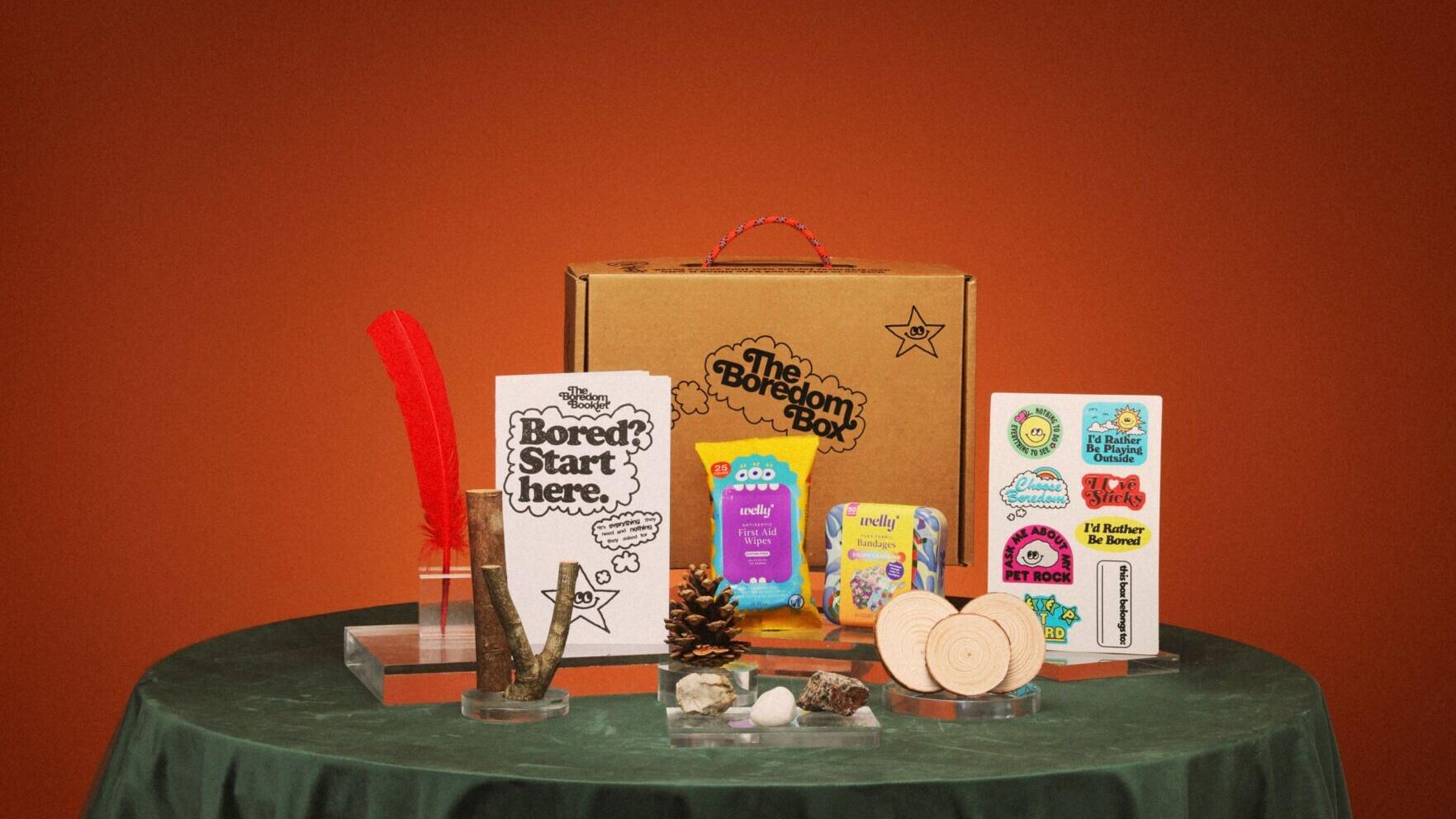 Welly's limited-edition Boredom Box: a carefully curated collection of sticks, tree disks, rocks, a pinecone, a feather, and of course—a few first aid essentials for when the fun gets good. 

No screens. No charging cables or AA batteries. No 50-step in...