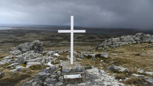 A memorial is seen on Mount Harriet, the scene of fighting against invading Argentine soldiers during the 1982 Falklands War, in the Falkland Islands (Malvinas), a remote British overseas territory in the south Atlantic