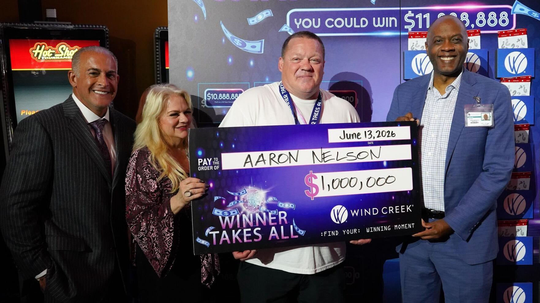 Aaron Nelson was crowned the winner of the “Winner Takes” all competition, winning a $1,000,000 prize at Wind Creek Atmore.