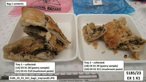 Samples of a beef Wellington meal laced with toxic mushrooms prepared by Erin Patterson