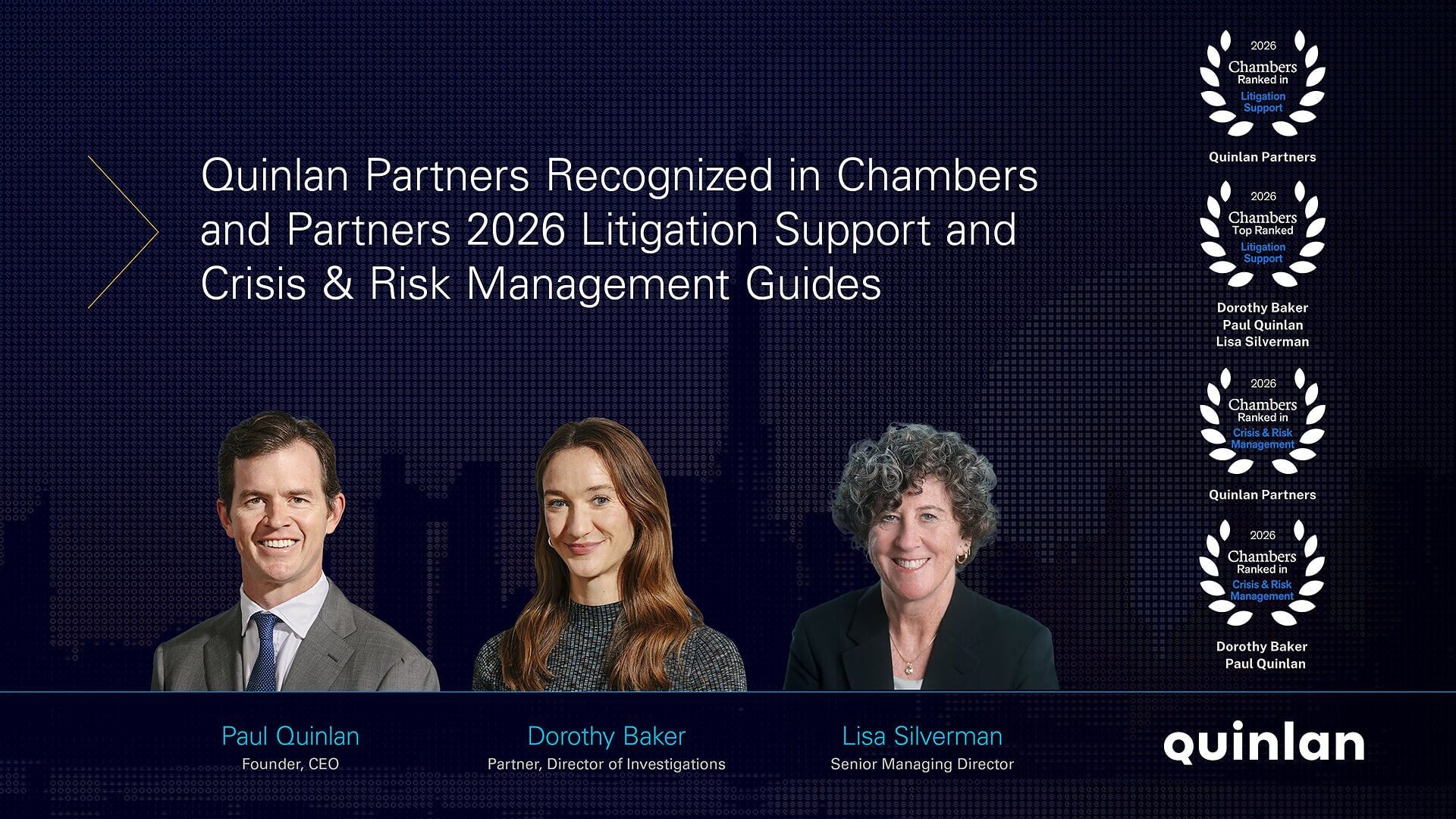 Quinlan Partners Recognized in Chambers and Partners 2026 Litigation Support and Crisis &amp; Risk Management Guides