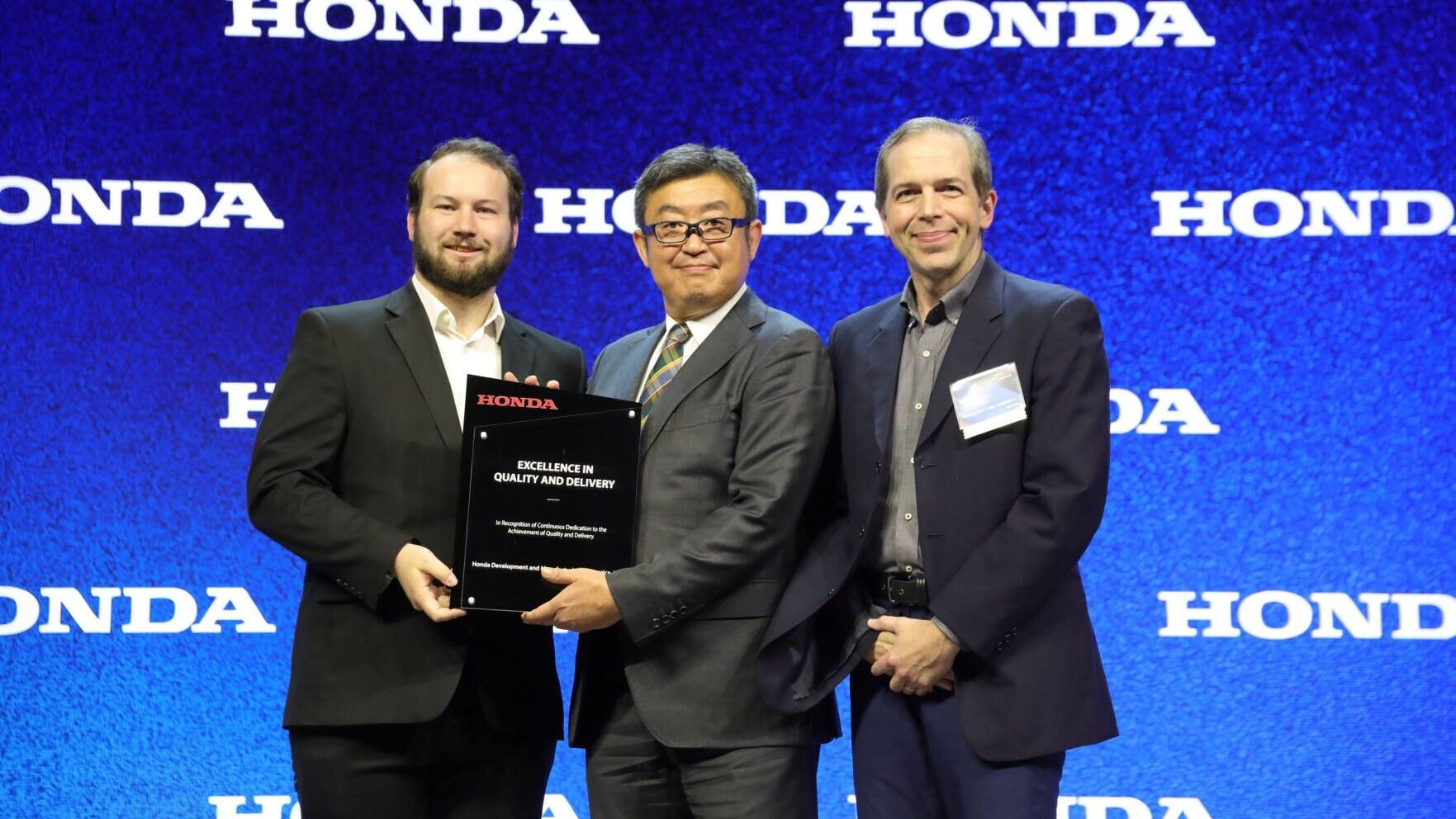Hankook Tire receives Honda’s 2025 Supplier Excellence Award. 

Pictured: Andrew Fealko, Hankook Tire OE Sales Account Manager; Kensuke Oe, President &amp; CEO, Honda Development &amp; Manufacturing America; and Matt Karshis, Hankook Tire Unit Manager OE Sales