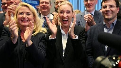 AfD co-leader Alice Weidel cheers the latest election win of her far-right party
