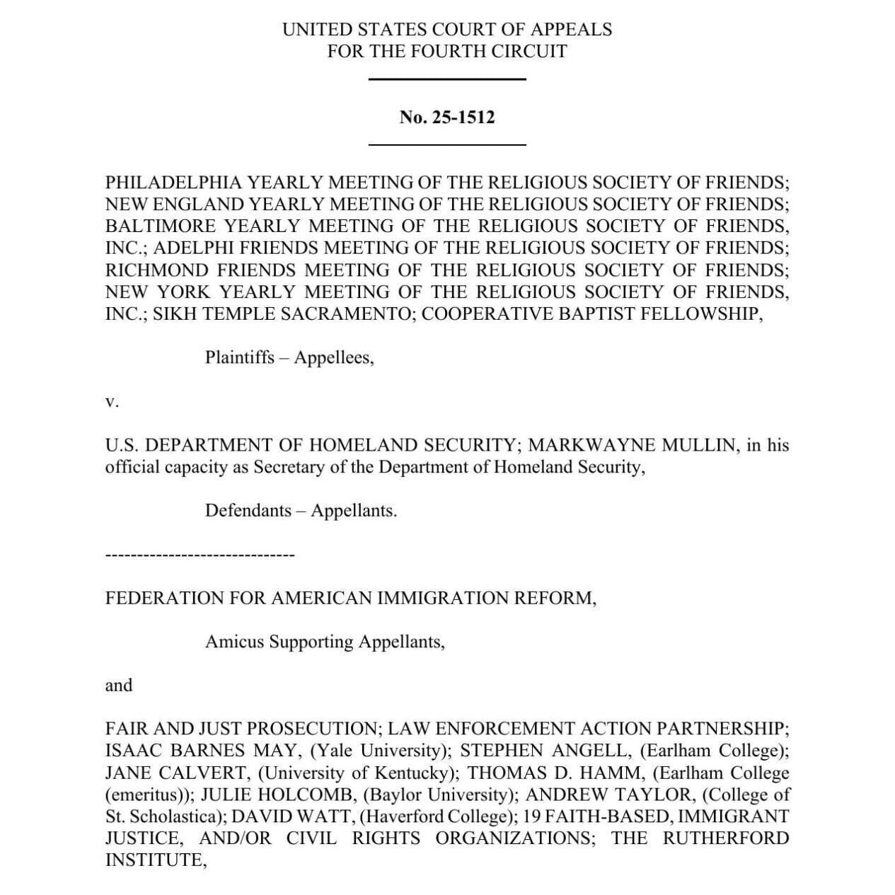 FNF - NC - Lawsuit 4th US Circuit Court of Appeals CBF v Homeland Security