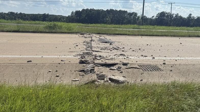 Highway 171 in DeSoto Parish shows road buckling that caused car damage
